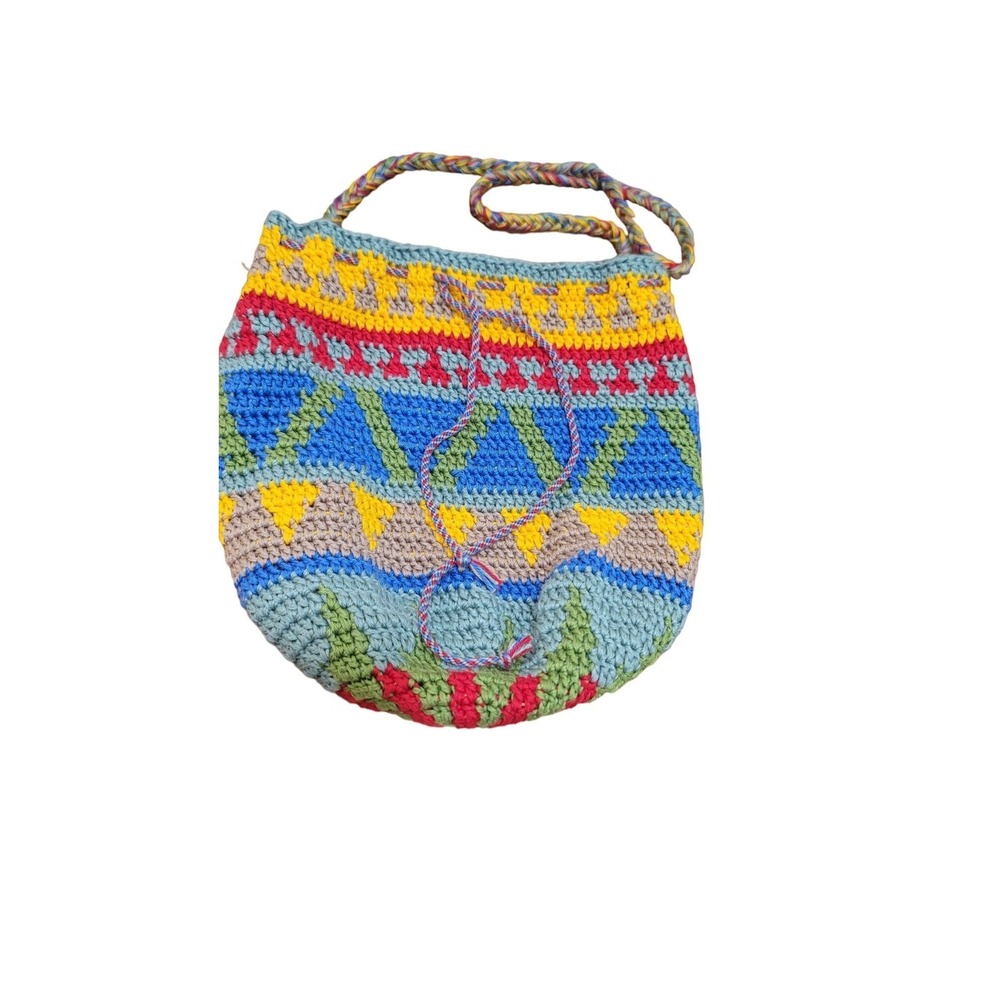 Handcrafted Colorful Crochet Sling Bag With Drawstring Closure For Boho-Chic Sty